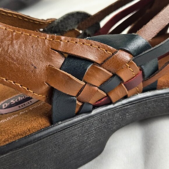 Dr Scholl's Size 8 Brown Leather Slingback Sandals Two-Tone Woven Cushioned - Picture 10 of 16